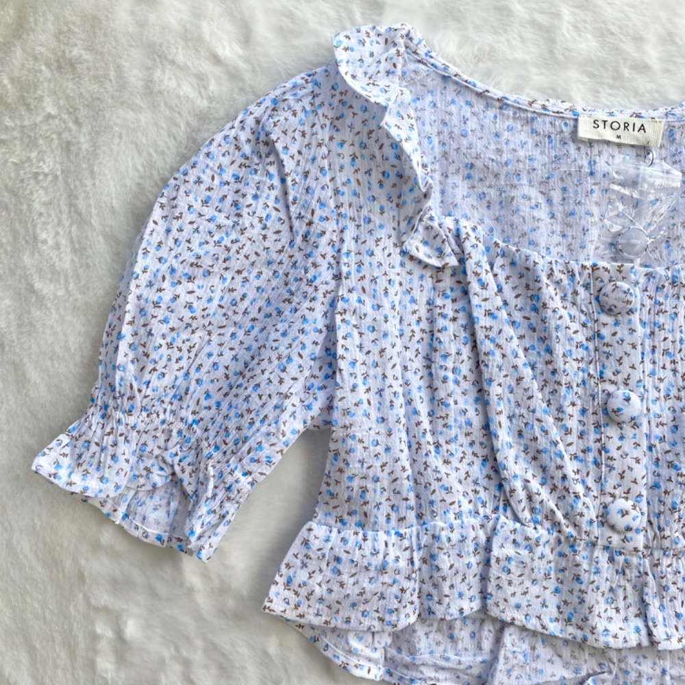 Red Dress Boutique Blue and White Floral Crop Top - Picture 6 of 13